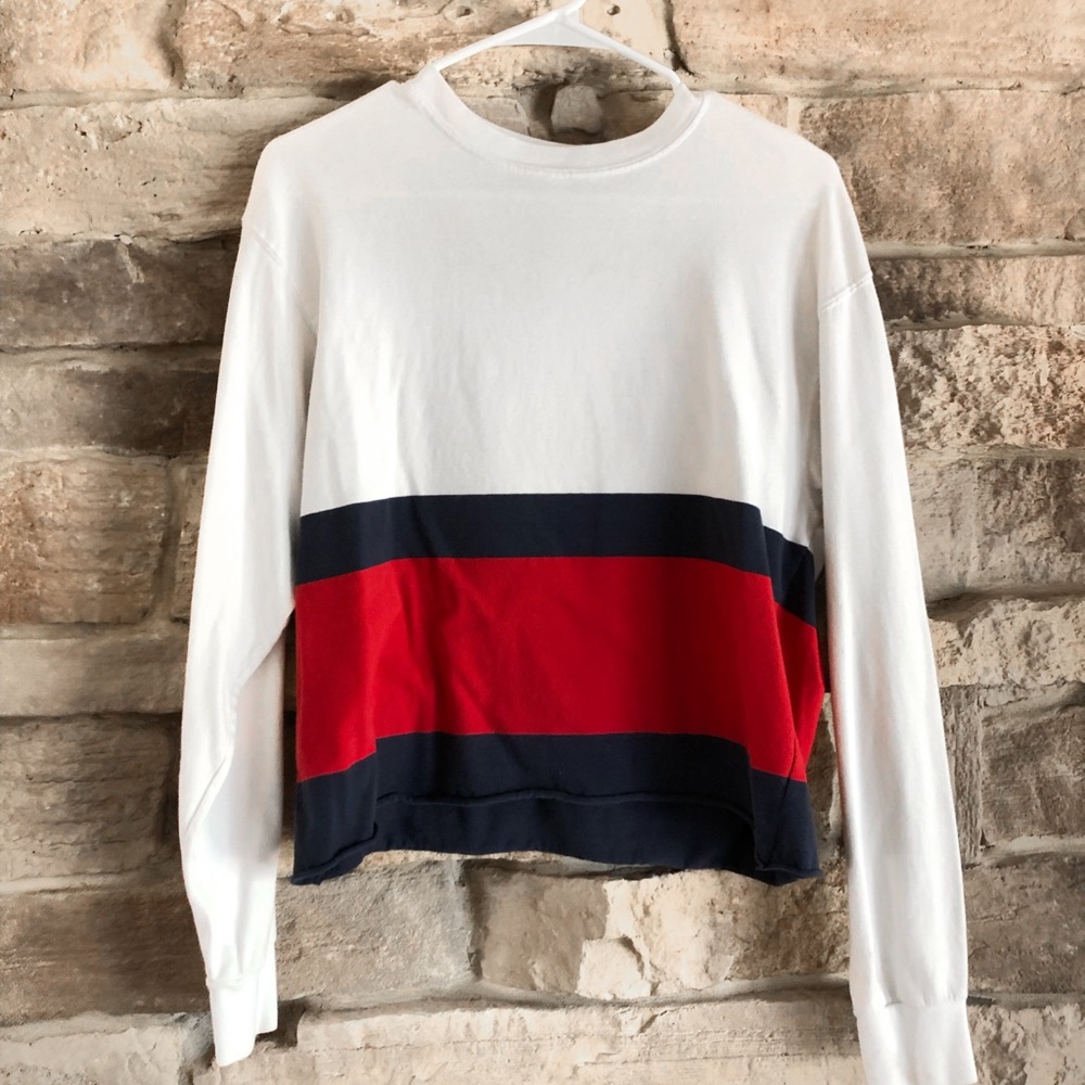 Brandy Red white and blue striped crew neck